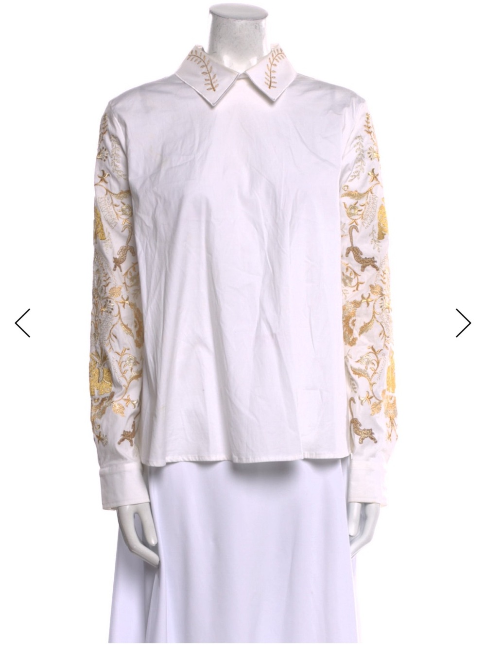 Vivetta White Embroidered Glitter Collared Graphic Print Button-Up Top Medium